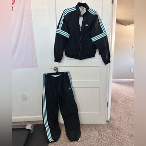 Vintage 90s adidas track suit set- black with light blue stripes
